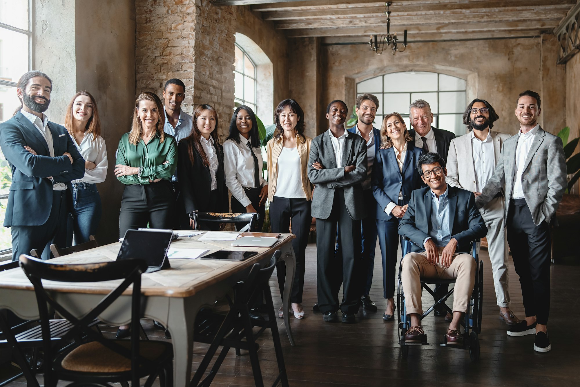 Corporate portrait of a multigenerational working team